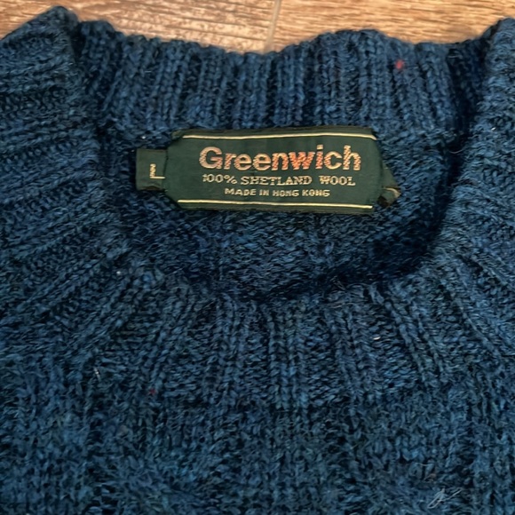 Greenwich 100% Shetland Wool crewneck, unisex, cable knit sweater size L - Picture 4 of 6